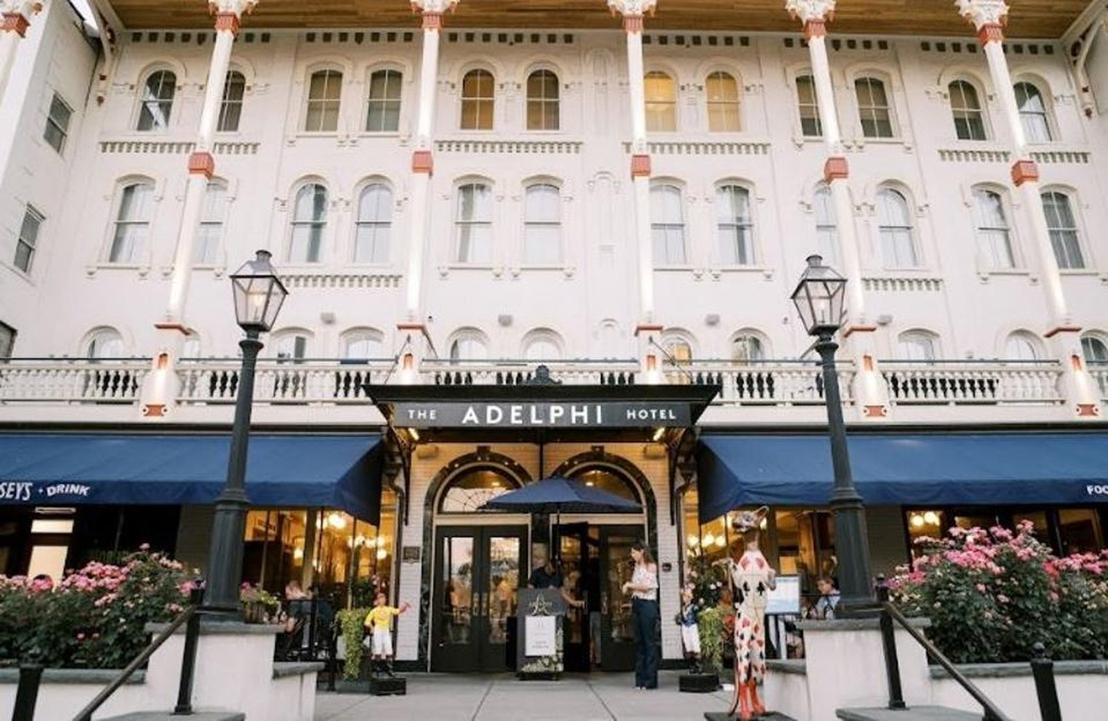 Current facade of The Adelphi Hotel on Broadway after renovation